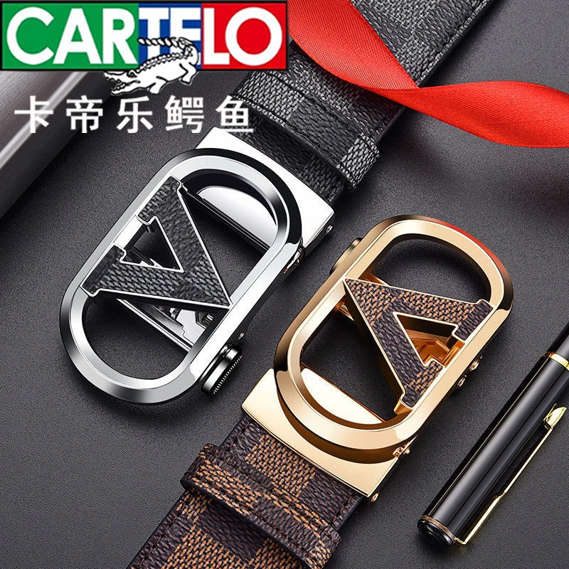 CARTELO/卡帝乐鳄鱼男士头层牛皮自动扣腰带商务百搭休闲牛皮裤带