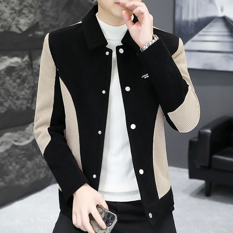 外套男春秋季休闲百搭翻领青年灯芯绒潮流帅气简约男士秋装夹克衫