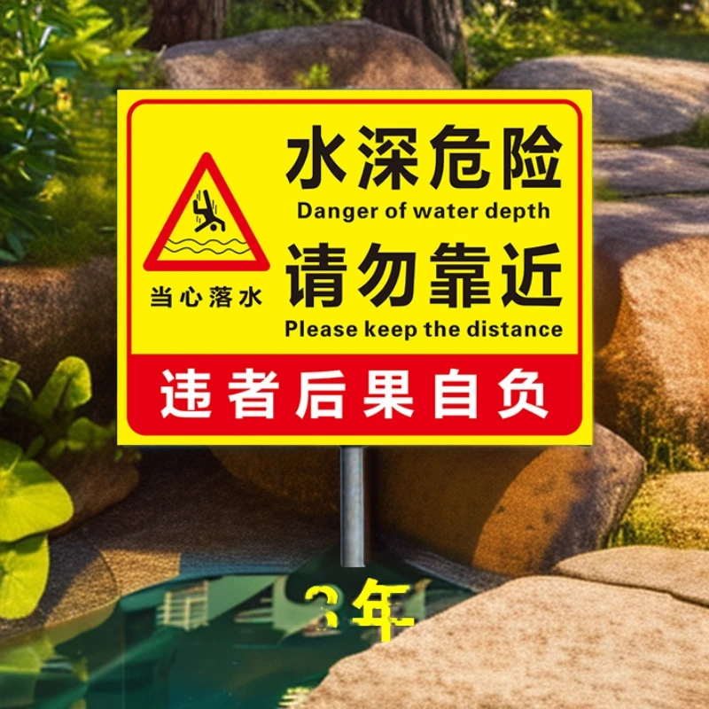 防晒水深危险请勿靠近有电警示牌铝板池塘鱼塘禁止游泳垂钓后果自