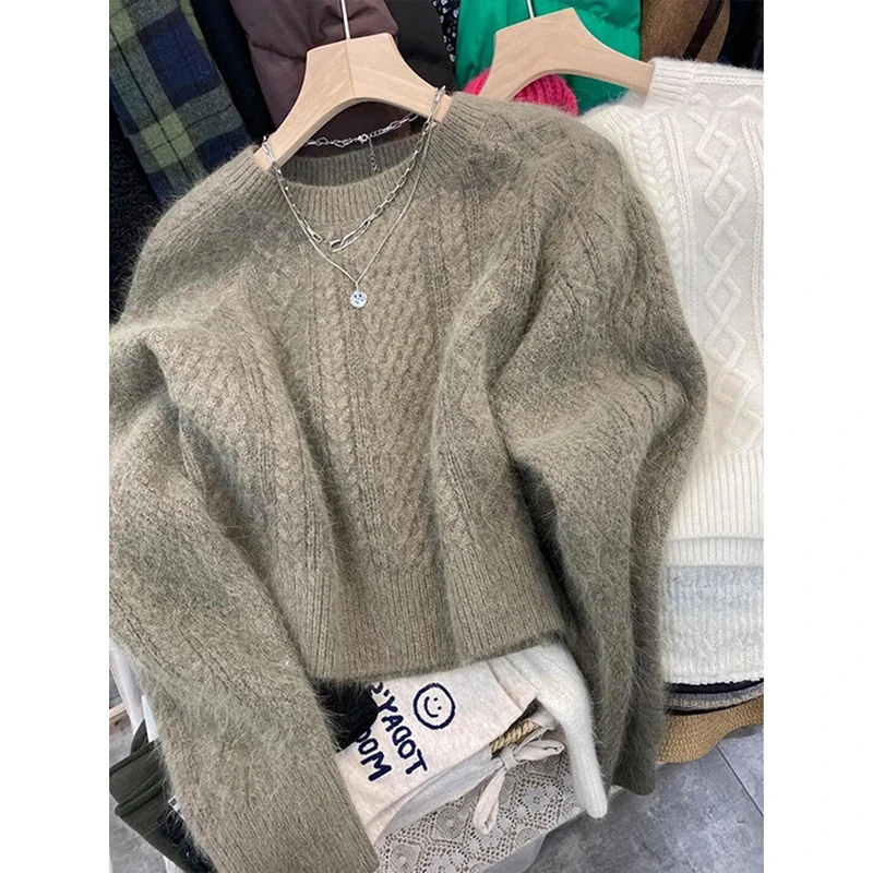 麻花毛衣女秋冬加厚2023年新款时尚宽松洋派打底针织衫短款上衣女