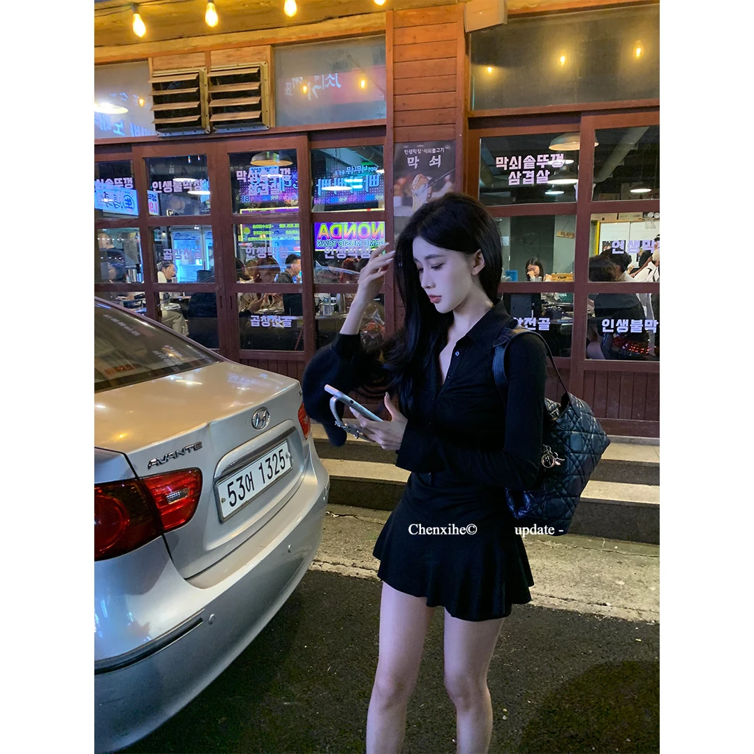 何晨曦「美式啦啦队」美式收腰褶皱短款连衣裙T0312Q