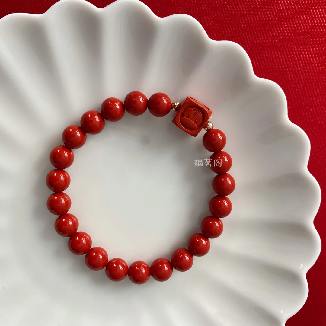 含辰砂工艺品保真高含量朱砂水飞红砂8㎜三合生肖女式单圈手串手链