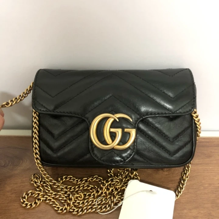 95新 GUCCI/古驰 黑金马蒙mini单肩包/xg10310