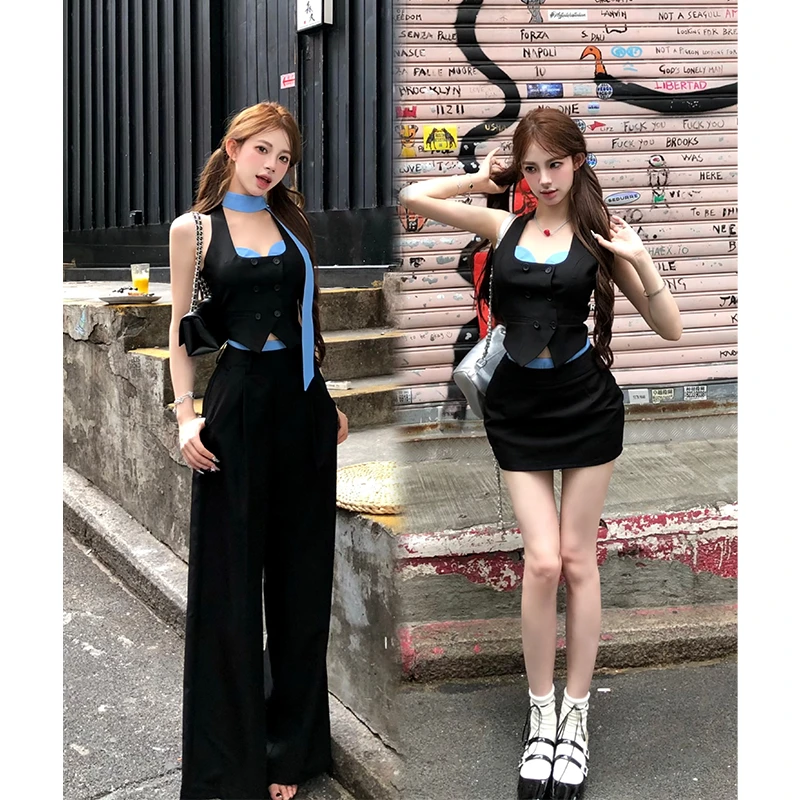 XIAOXIN【甜酷美女】夏季辣妹显瘦马甲背心时尚套装LWJ24B2TZ1057