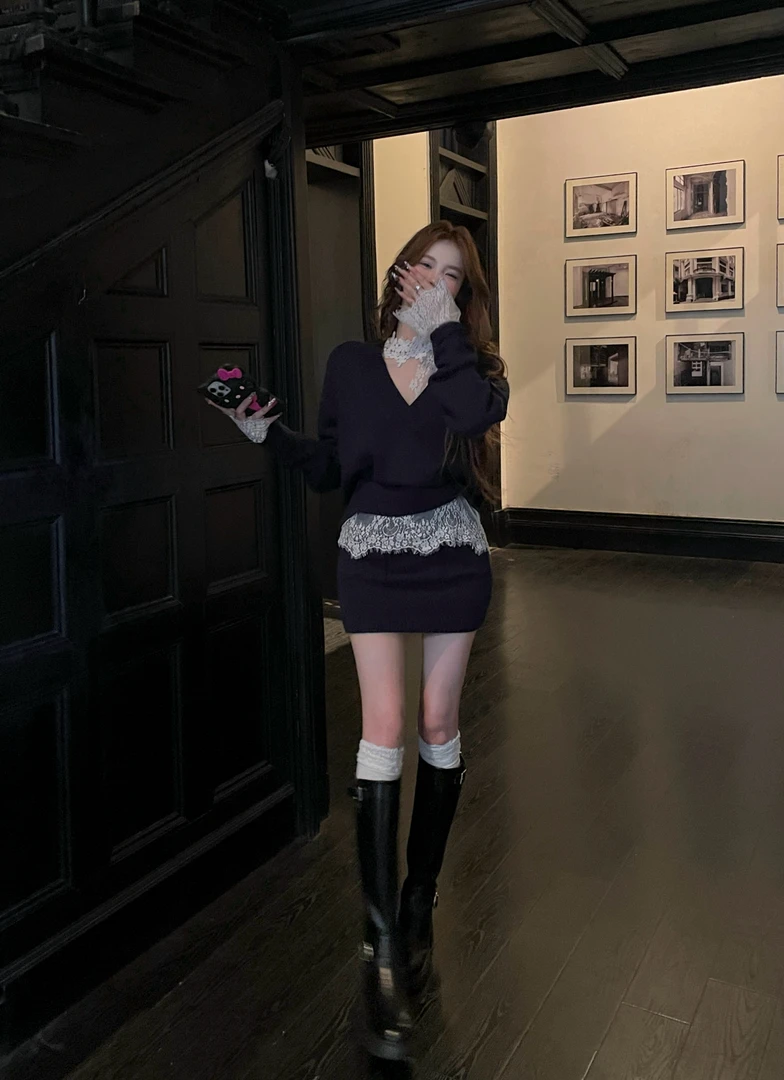 XIAOXIN【巴黎夜蓝】秋季法式慵懒风针织包臀半身裙LWJ24C3TZ1442