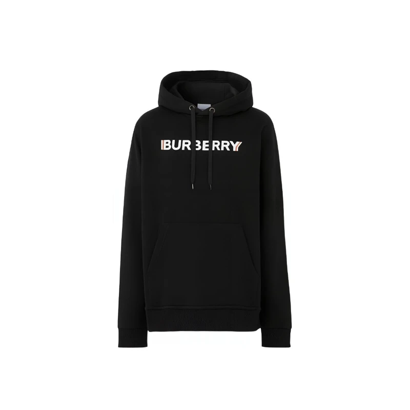 Burberry博柏利 Logo字母印花圆领宽松连帽卫衣 男款 黑色
