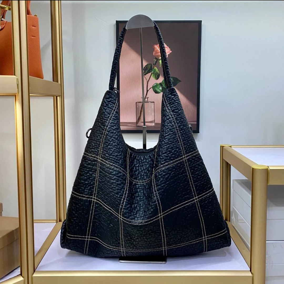 原创设计师款 单肩斜挎包大容量时尚个性大托特女包格子6090