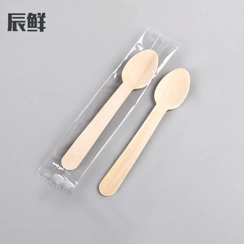 一次性勺子甜品咖啡勺冰激凌勺子木质桦木勺加硬食品级长柄勺子