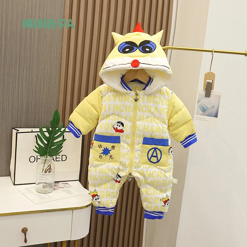 鸣爬冬装婴儿冬季羽绒服连体衣白鸭绒加绒加厚保暖冬款衣服23D168