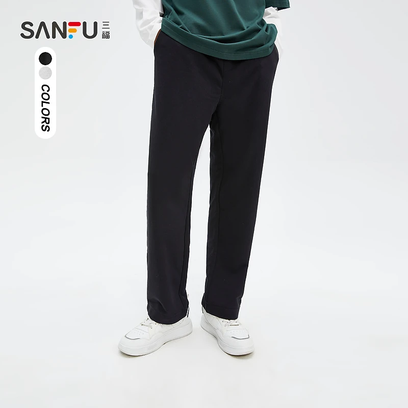 三福2023夏男士小标设计抽绳运动风休闲裤 宽松直脚长裤473271