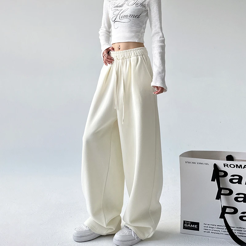 休闲阔腿运动裤女款2024冬季新款美式高腰显瘦百搭宽松垂感直筒裤