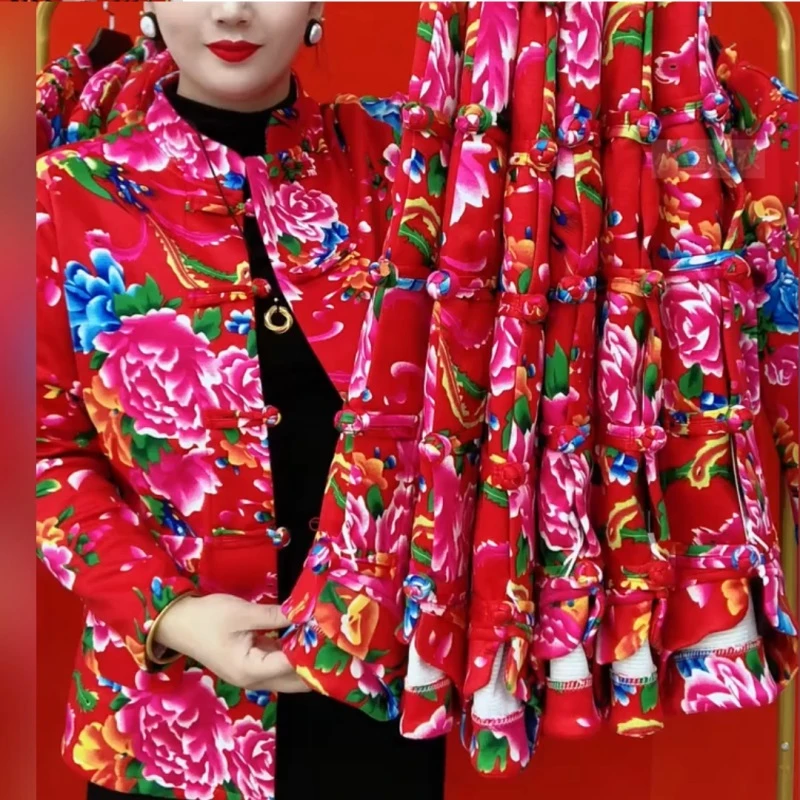 2025冬季新款时尚圆领长袖外套大码气质遮肉显瘦盘扣品质复古宽松