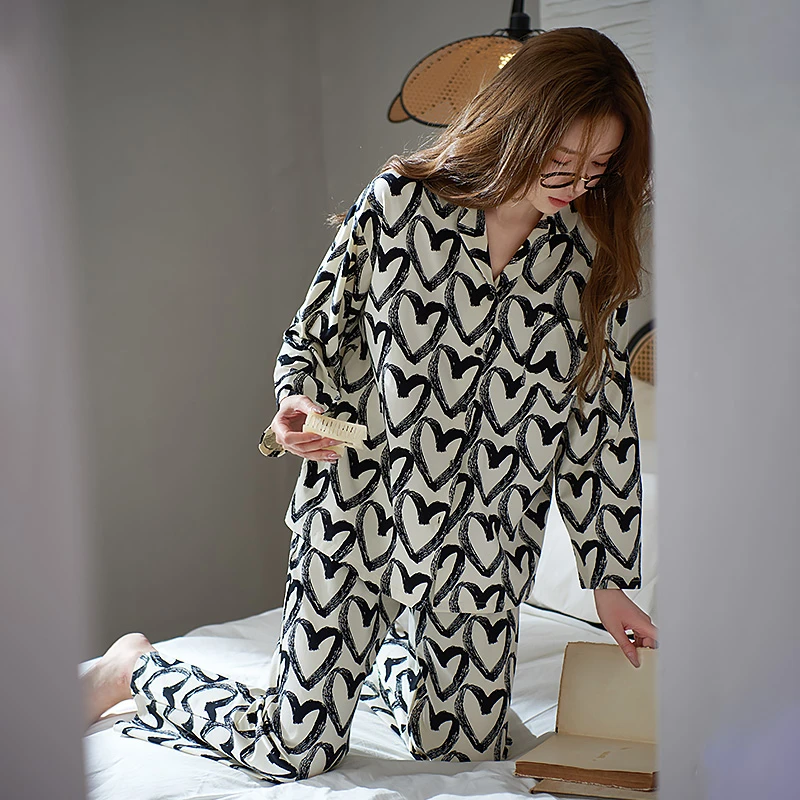 马克公主睡衣女春秋款纯棉长袖心形网红可外穿套装睡眠家居服秋冬