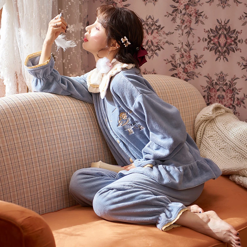 马克公主睡衣女秋冬珊瑚绒加厚加绒可爱卡通ins风家居服套装冬季
