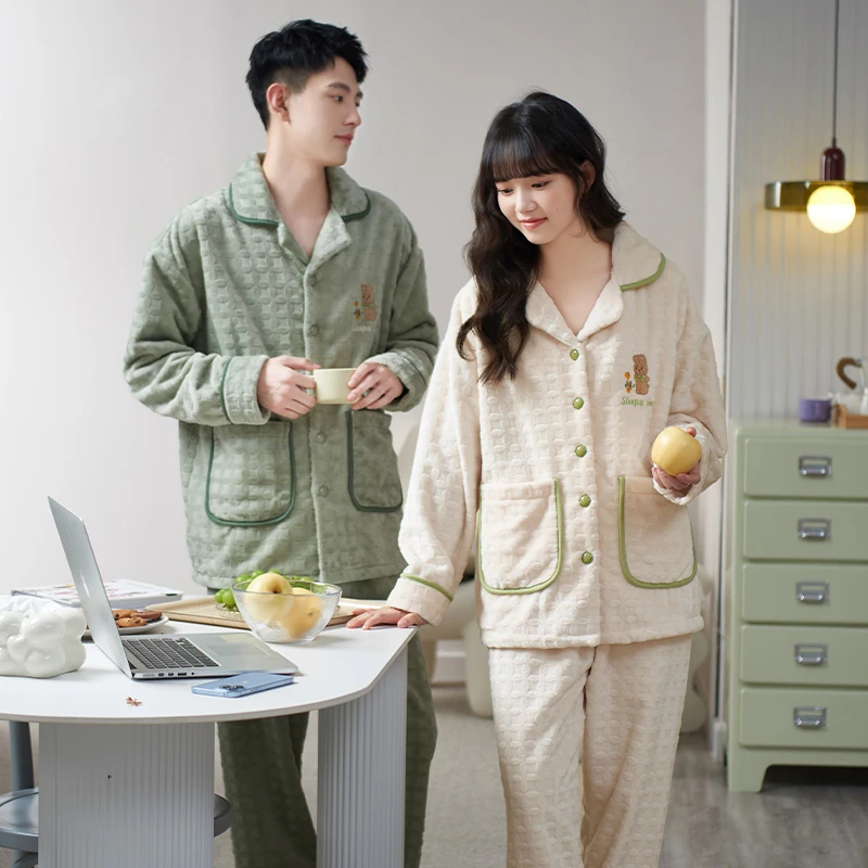 马克公主情侣睡衣女冬季可爱高级感珊瑚绒加厚套装男可外穿家居服