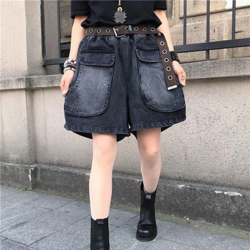 大码宽松牛仔短裤女2025夏季新款文艺复古显瘦百搭阔腿五分裤外穿