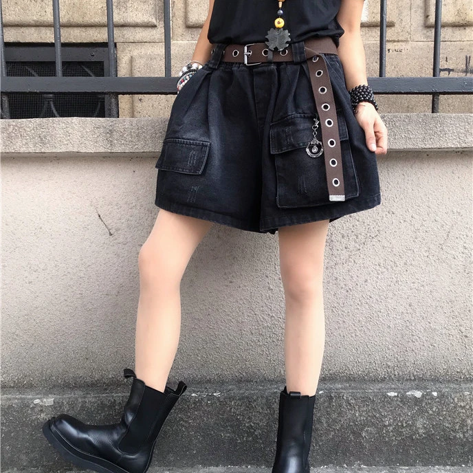 文艺复古牛仔短裤女夏季新款韩版大码宽松显瘦百搭a字阔腿五分裤