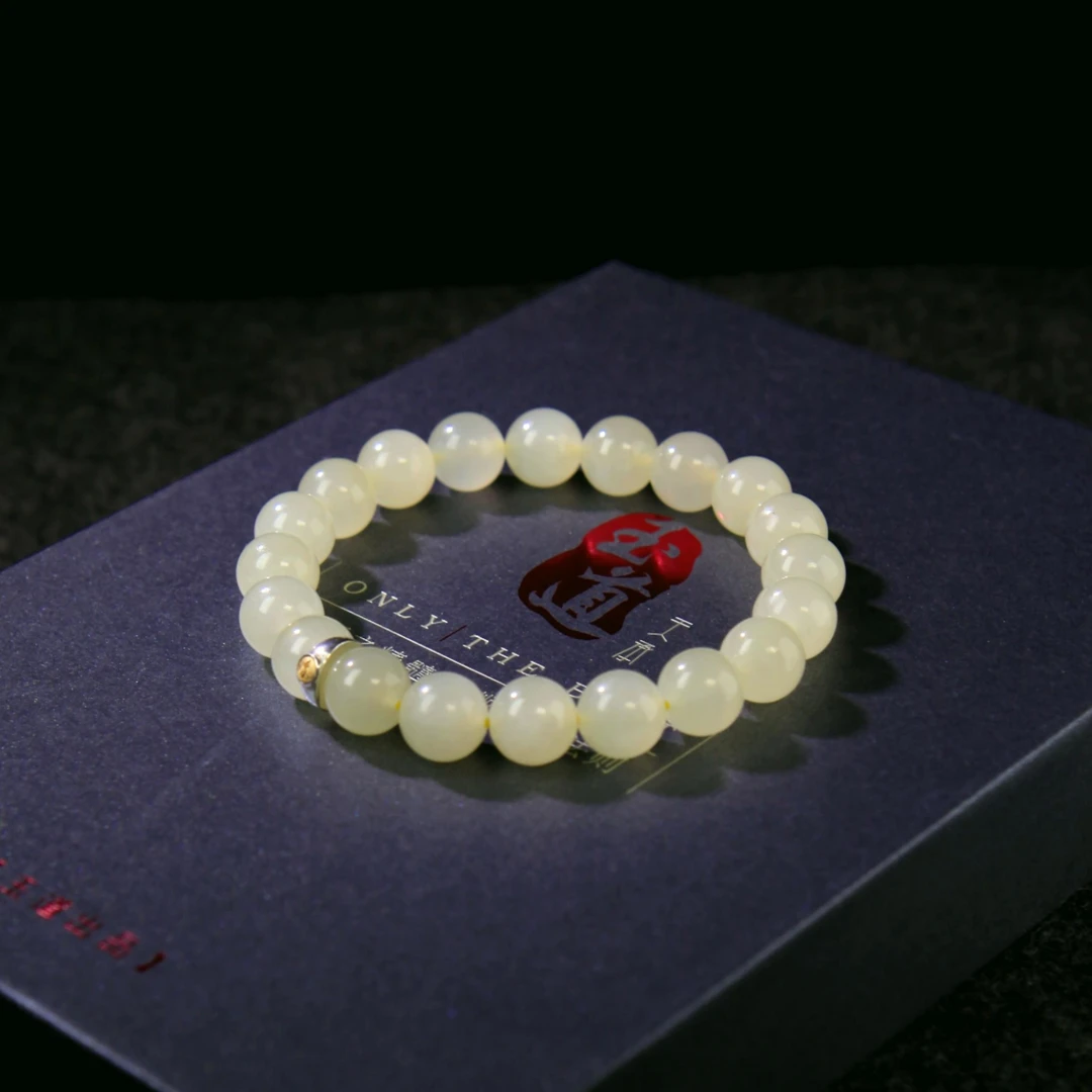 【玉道·出品】和田玉黄口 圆珠简约单圈气质玉手串10mm