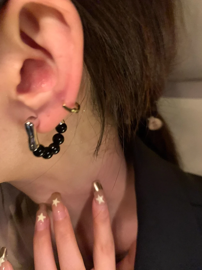 925银耳饰 黑串珠链条耳钉个性百搭复古耳环高级设计感冷淡风轻奢