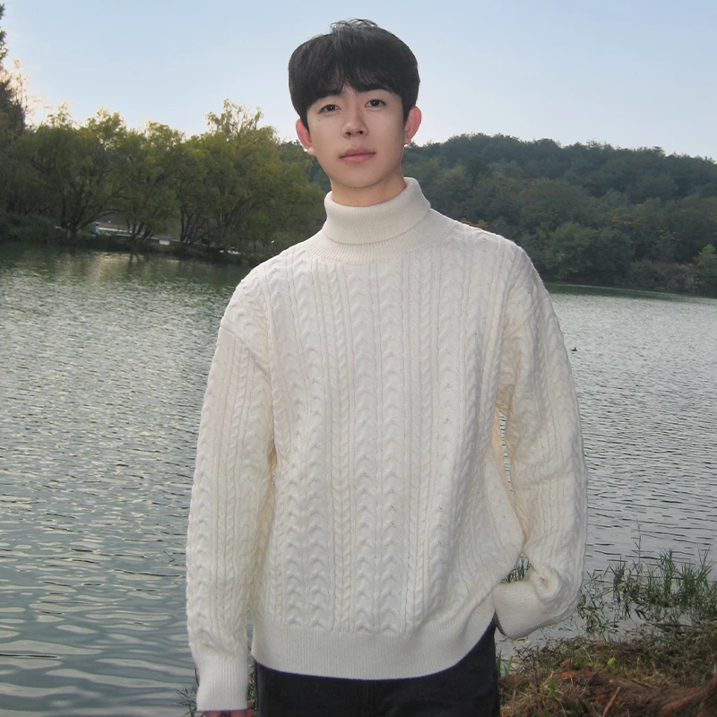 高领毛衣男款冬季潮流加厚保暖麻花毛衫线衣复古慵懒风打底针织衫