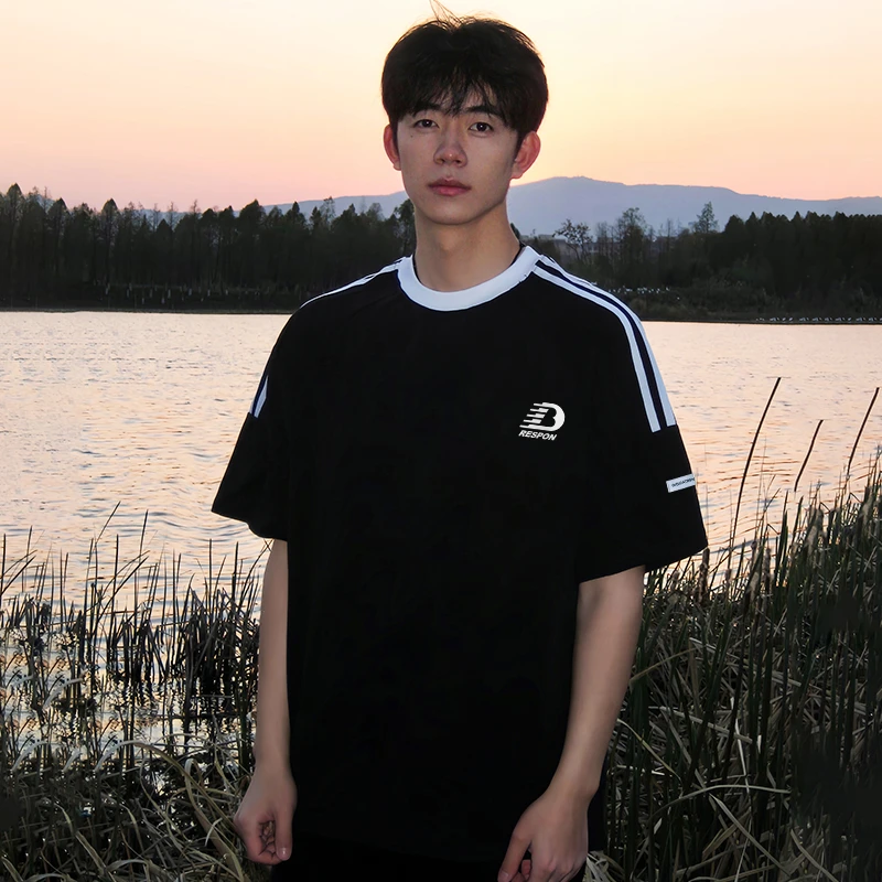 重磅纯棉短袖简约t恤男夏季cleanfit三条杠T恤夏天圆领半袖上衣潮