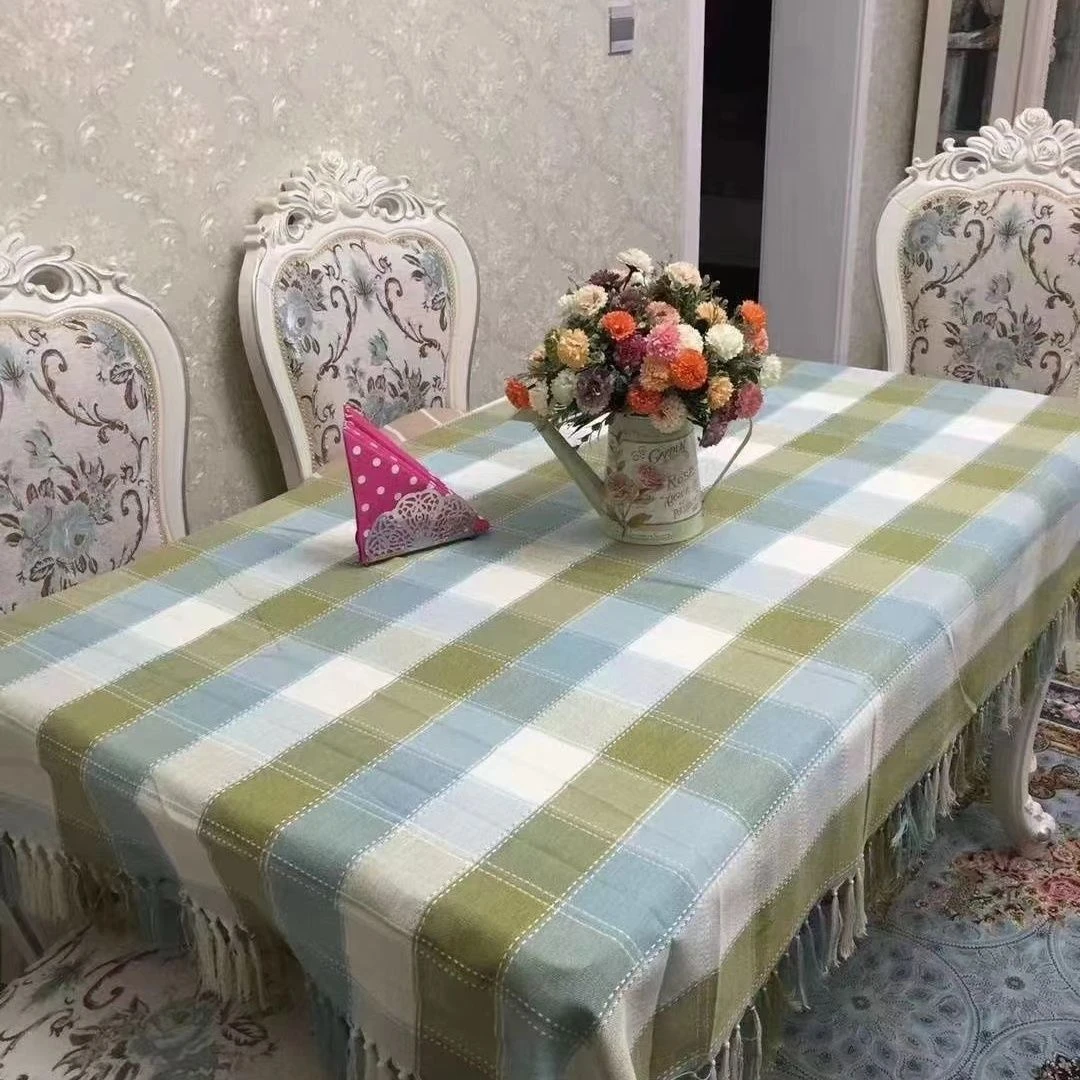 桌布茶几布长方形桌布台布防水简约加厚格子餐桌布印花棉麻免洗