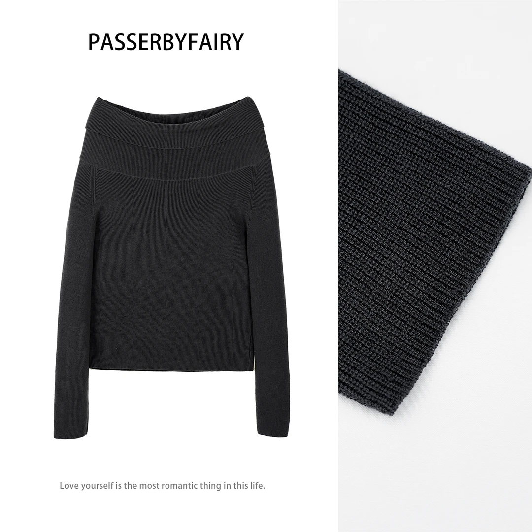 PASSERBY FAIRY 暗里着迷 撩人小心机一字肩修身长袖针织衫TM0028