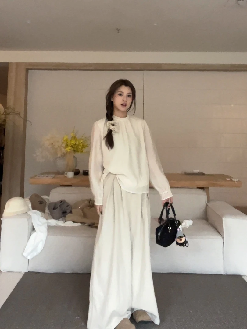 路人仙子【亚麻秀场】松弛感冷淡风盐系极简垂感阔腿裤XZ2010