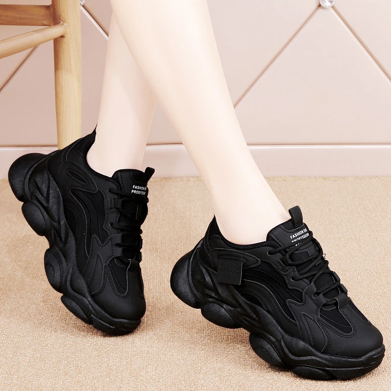 艾舒芸全黑色老爹鞋女款2023新款秋季厚底显脚小不累脚运动女鞋