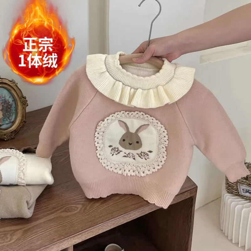 【正宗一体绒】女童加绒加厚毛衣2025冬季新款女宝宝洋气保暖针织衫