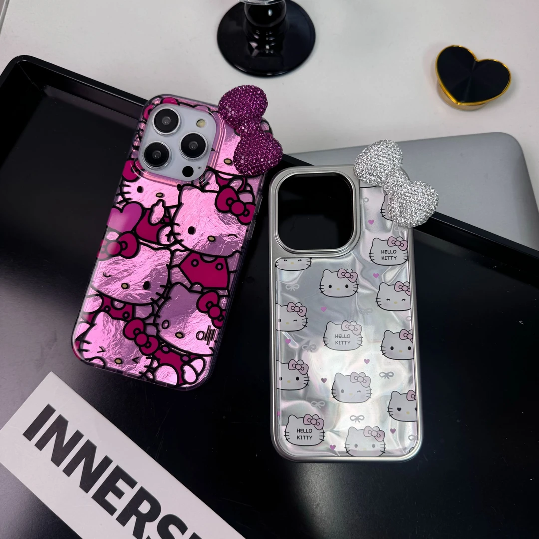 可爱卡通线条hellokitty蝴蝶结适用于苹果16promax手机壳iPhone15