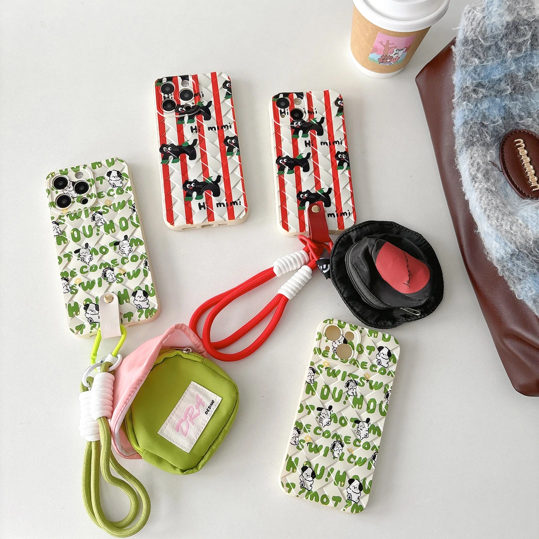 韩风ins条纹狗狗壳壳趣味可爱卡通适用于苹果15promax手机壳