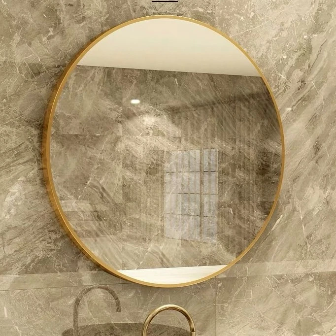 1圆形铝合金浴室镜子化妆镜壁挂贴墙自粘厕所洗手间卫生间家用