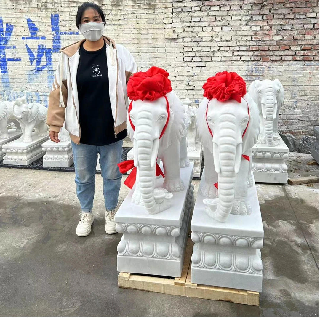 白石青石晚霞红大象公司厂区会所门口基础石雕摆件户外园林庭院