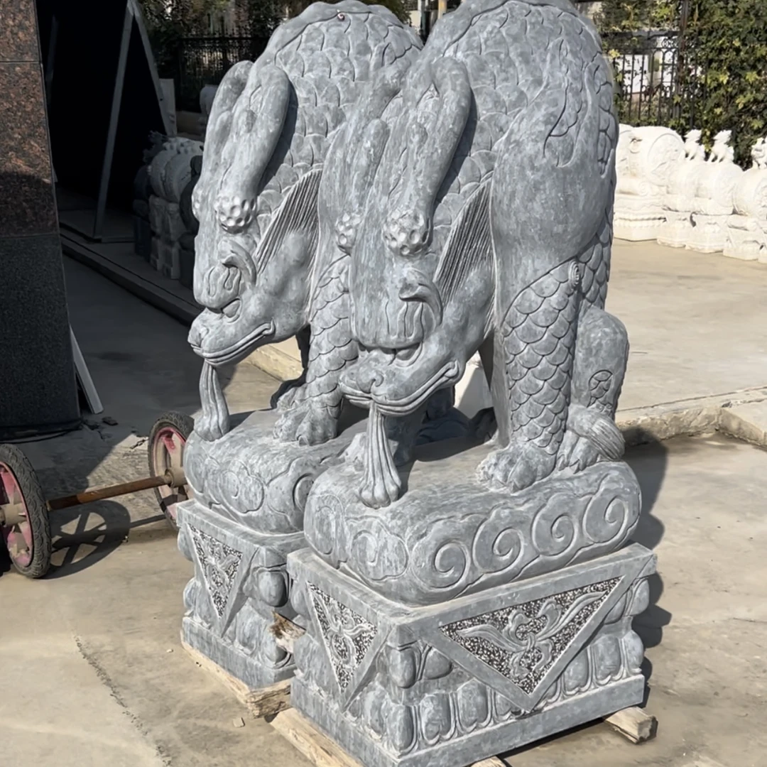 石雕镇水兽吸水兽汉白玉青石蚣蝮室内室外园林庭院基础摆件