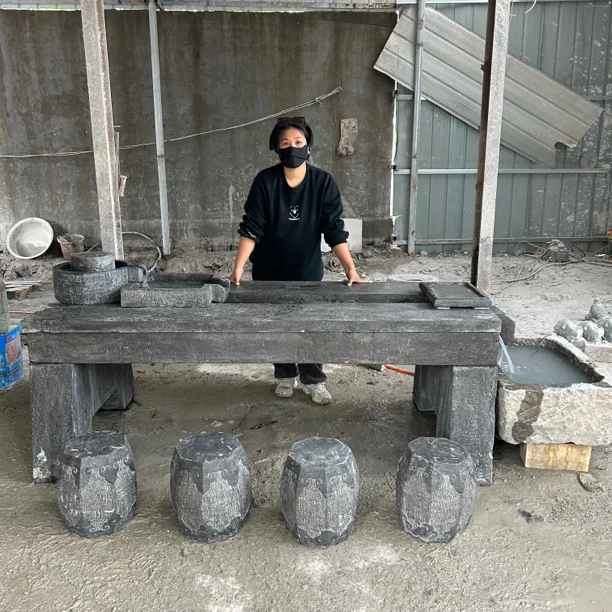 青石做旧拼装分体流水景观石桌庭院室内基础摆件