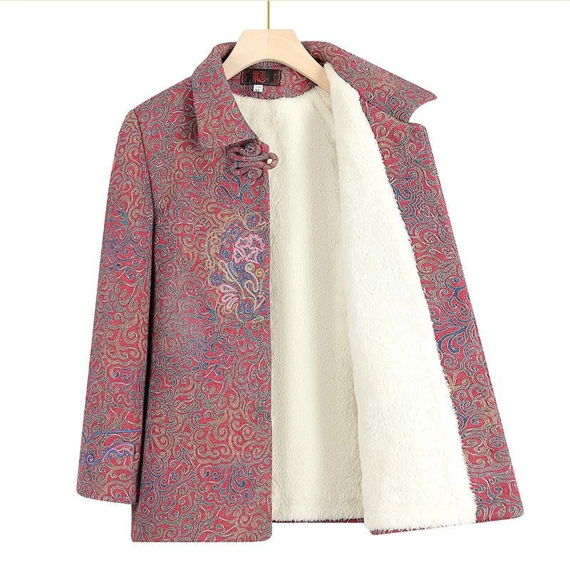 奶奶秋冬款外套中老年人女装老太太加绒加厚妈妈衣服开衫绣花上衣