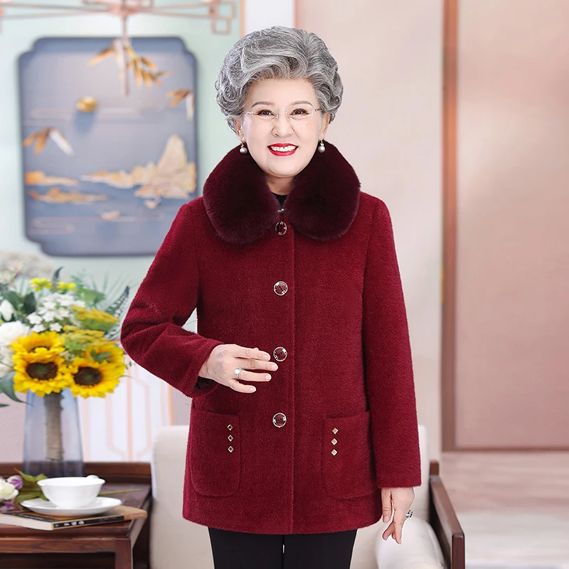 中老年人秋冬妈妈装外套奶奶装衣服水貂绒上衣老太太婆婆加绒上衣