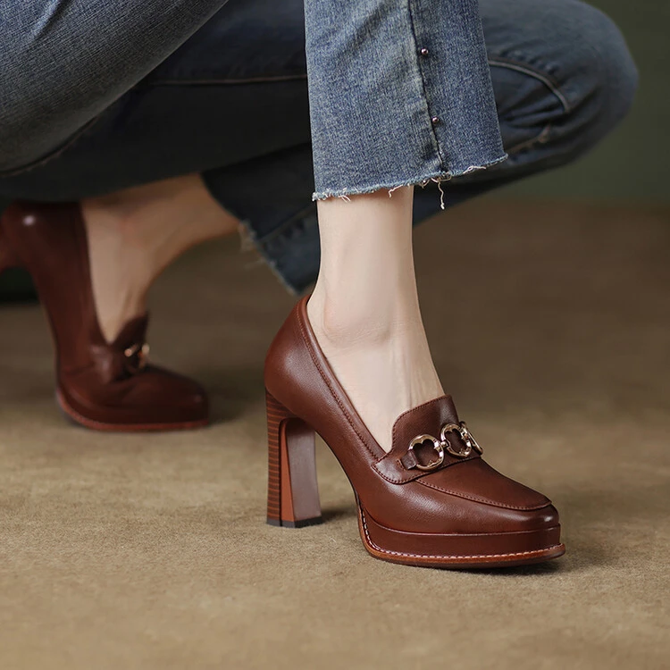 复古风小皮鞋防水台高跟鞋女粗跟单鞋2022年春秋新款黑色乐福鞋女