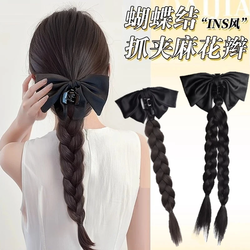 假发马尾女蝴蝶结抓夹微卷气质女神仿真发低扎高扎假发辫马尾