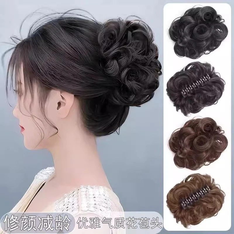 慵懒盘发抓夹花苞丸子头假发女自然蓬松发包后脑饱满增发假发发圈
