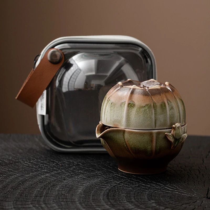 窑变防烫快客杯一壶一杯个人专用旅行茶具套装便携式户外泡茶装备