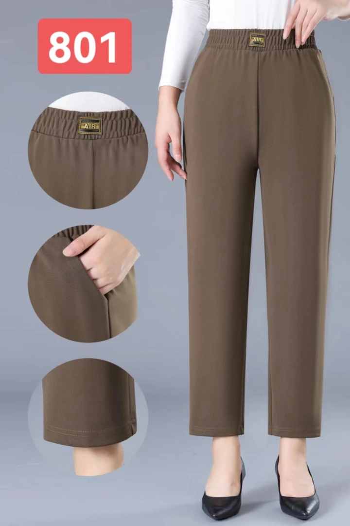 中老年高腰大码松紧腰中年休闲裤显瘦遮肉卡其色春秋新妈妈裤801