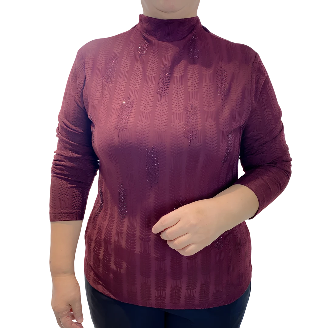 百搭中老年妈妈装半高领烫钻麦穗内搭外穿时尚气质百搭上衣7252