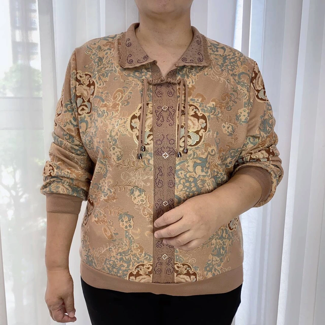 中老年妈妈装时尚百搭新中式潮流宽松翻领洋气长袖新款上衣3226