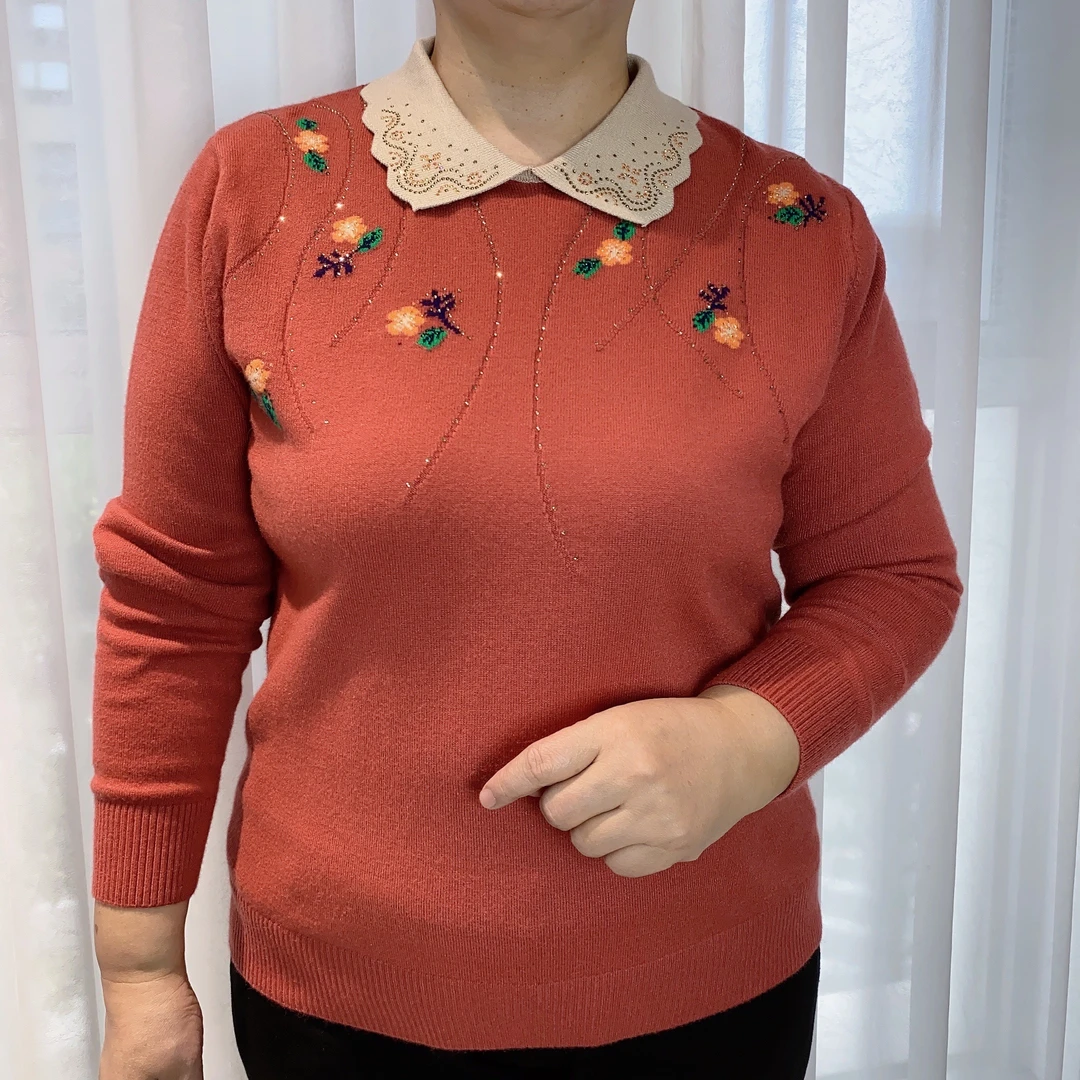 妈妈装2024中老年洋气修身气质上衣显瘦长袖翻领百搭休闲时尚9913