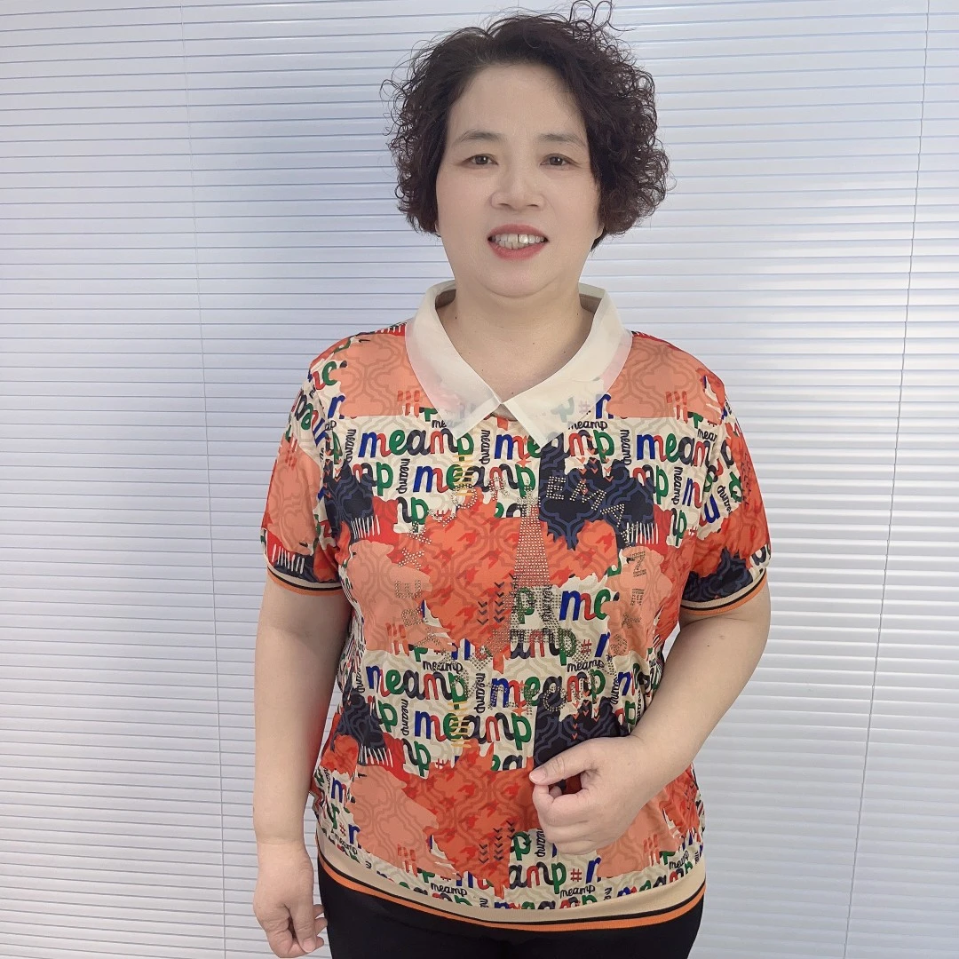 妈妈装夏季新款宽松上衣洋气中老年女装印花短袖T恤铁塔地图8811