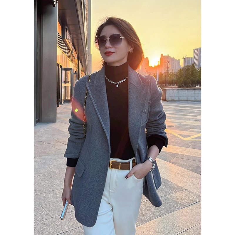 AMYMOORE【为爱放价】2春秋毛呢外套羊毛双面呢气质通勤女士48314