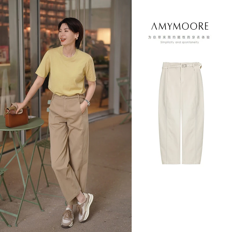 【为爱放价】AMYMOORE九分裤秋宽松随性月亮牛仔裤女百搭191835显瘦