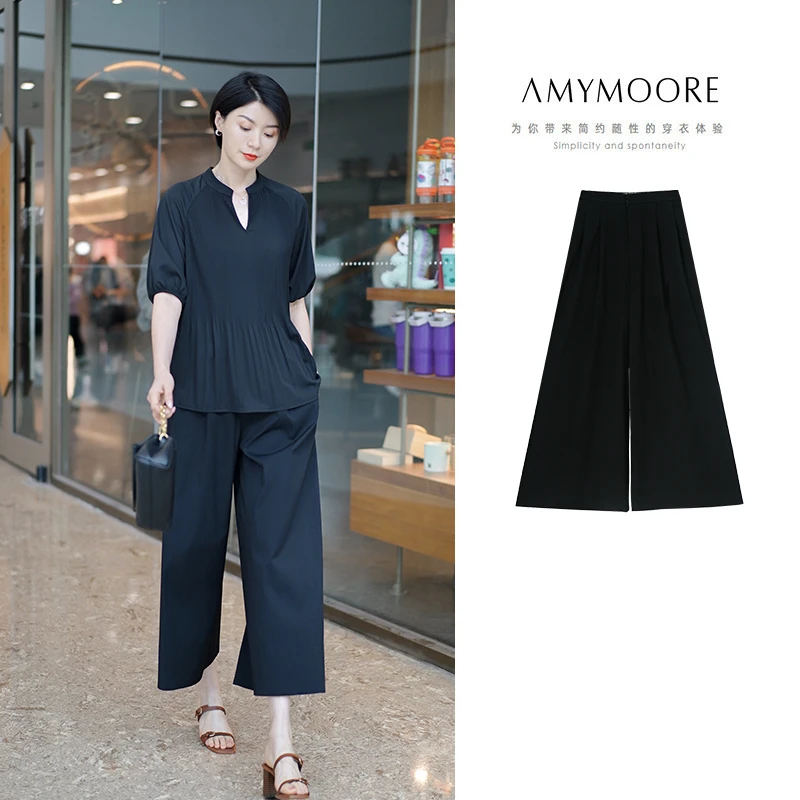 【为爱放价】AMYMOORE夏中高腰阔腿裙裤宽松显瘦九分休闲裤女181883